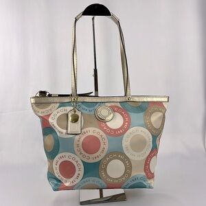 Coach Soho Sateen Multi-Color Circles Snaphead Tote w/Gold Trim No A1281-F19196